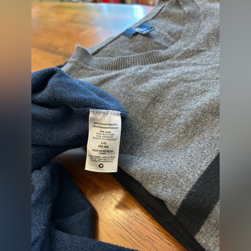 Men’s XL Sweater Set (3)| 2 V-Neck + 1 Crewneck | Cotton Blend | Black Blue Gray - Picture 5 of 6